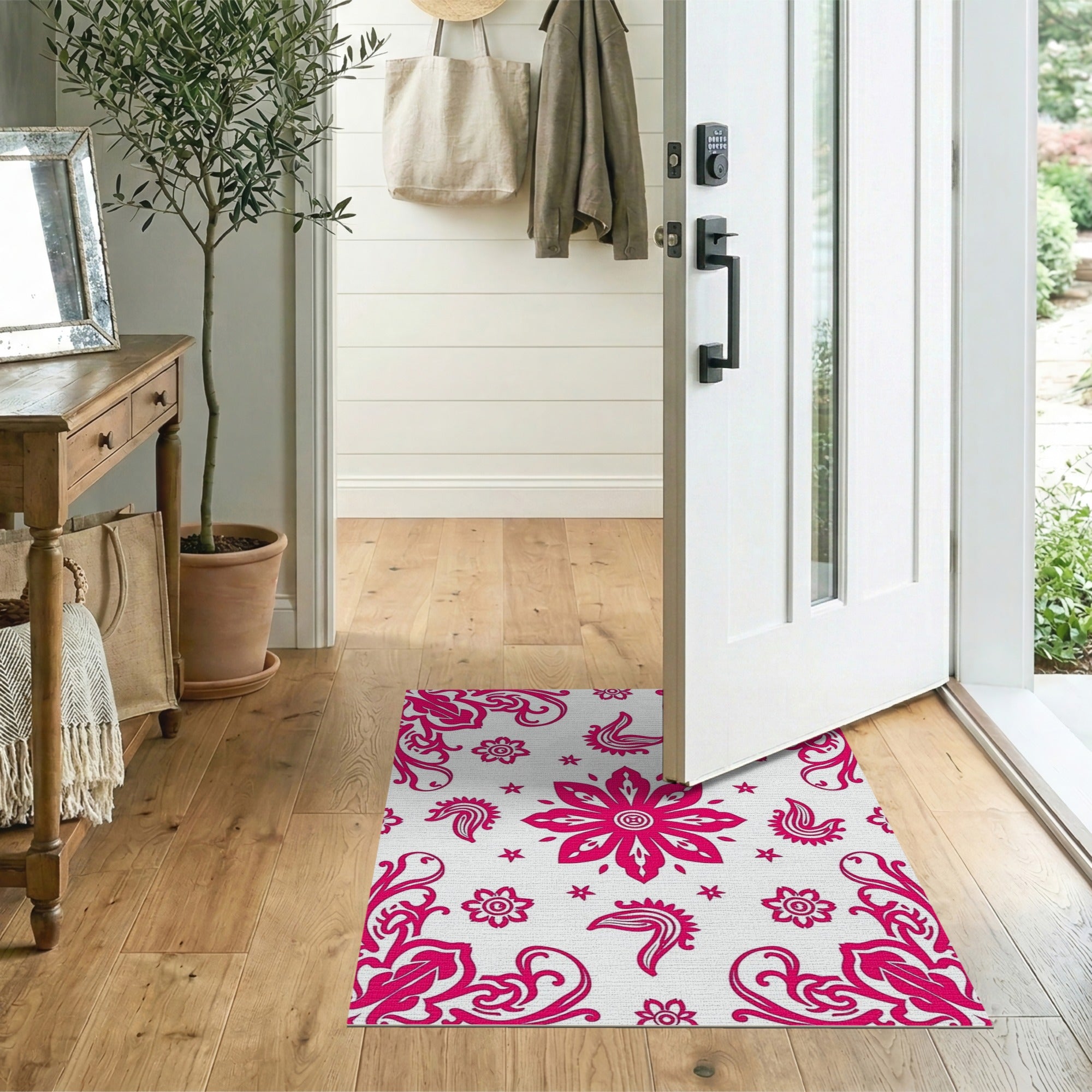 Hot Pink Paisley Floral Persian Rug