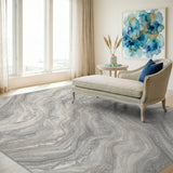Abstract Area Grey Marble Swirl Abstract Area Rug