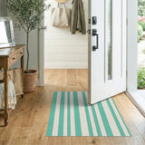 Teal Cream Vertical Striped Area Rug