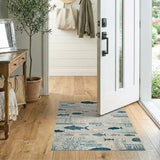 Blue Teal Fish Silhouette Coastal Area Rug