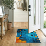 Geometric Blue Guitar Moon Rug