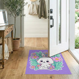 Adorable Kawaii Bunny with Flowers Purple Rug