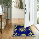 Royal Navy Blue Gold Ornate Area Rug