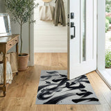 Abstract Black Ink Brush Stroke Area Rug