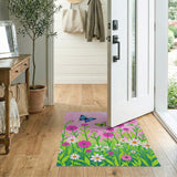 Whimsical Pink Floral Butterflies Area Rug