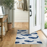 Blue and Teal Navy Blue Whale Ocean Kids Area Rug