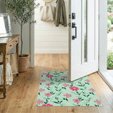 Whimsical Pink Flowers on Mint Green Rug