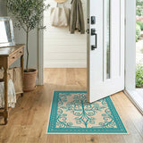 Teal Ornate Vine Medallion Area Rug