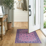 Washable Vintage Pink Floral Persian Area Rug