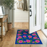Vibrant Pink Floral Blue Area Rug