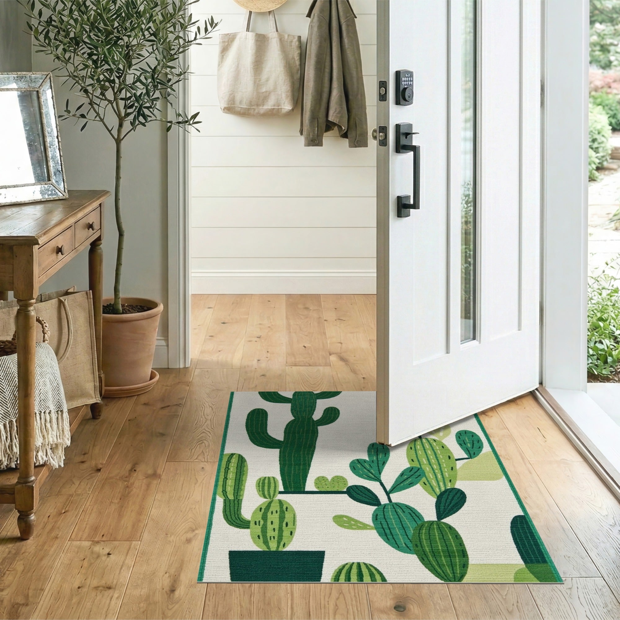 Kids Cartoon Whimsical Green Cactus Succulent Area Rug