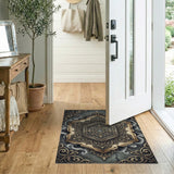 Ornate Distressed Gold Hexagon Mandala Rug