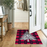 Festive Red Plaid Christmas Tree Area Rug