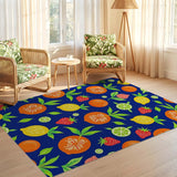 ODIKA Vibrant Tropical Fruit Washable Area Rug - Navy Blue Low Pile Non-Slip Carpet