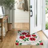 Festive Red Poinsettia Holly Floral Rug