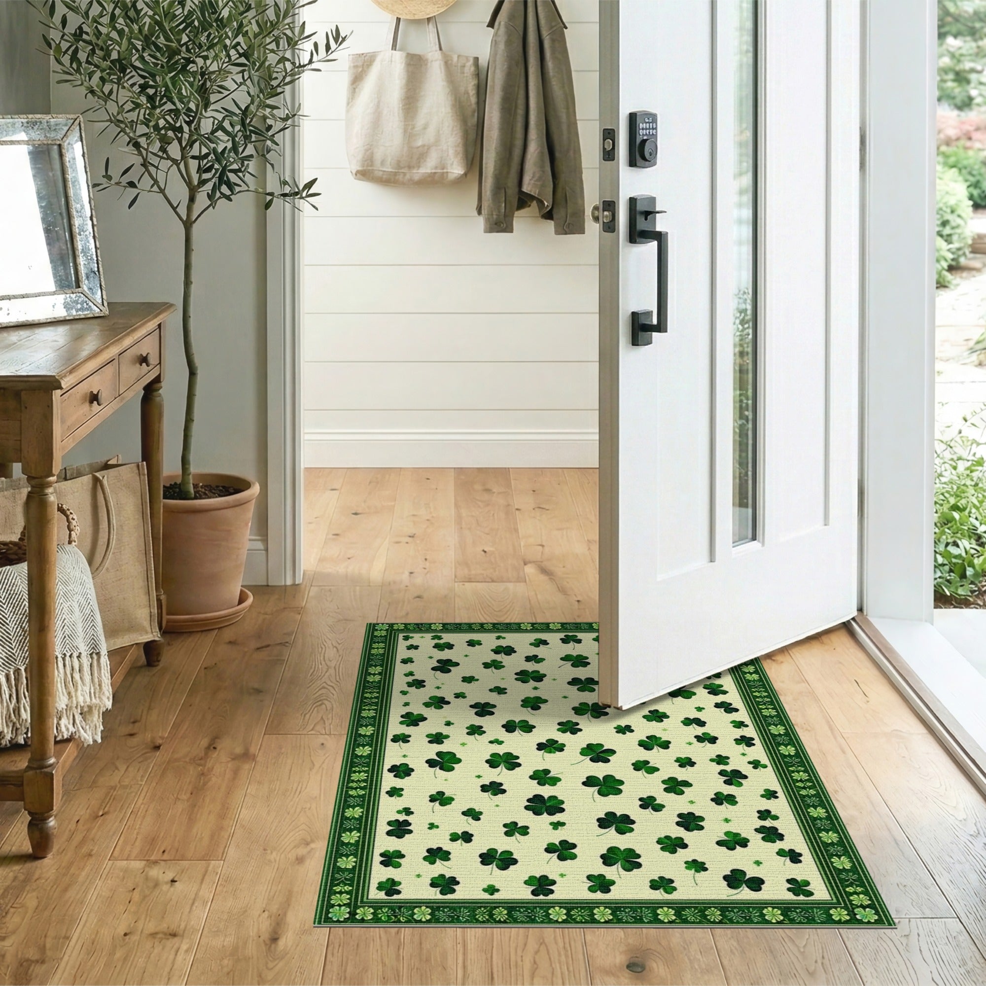 ODIKA Washable Shamrock Green Area Rug - Low Pile Non-Slip St. Patrick's Day Decor