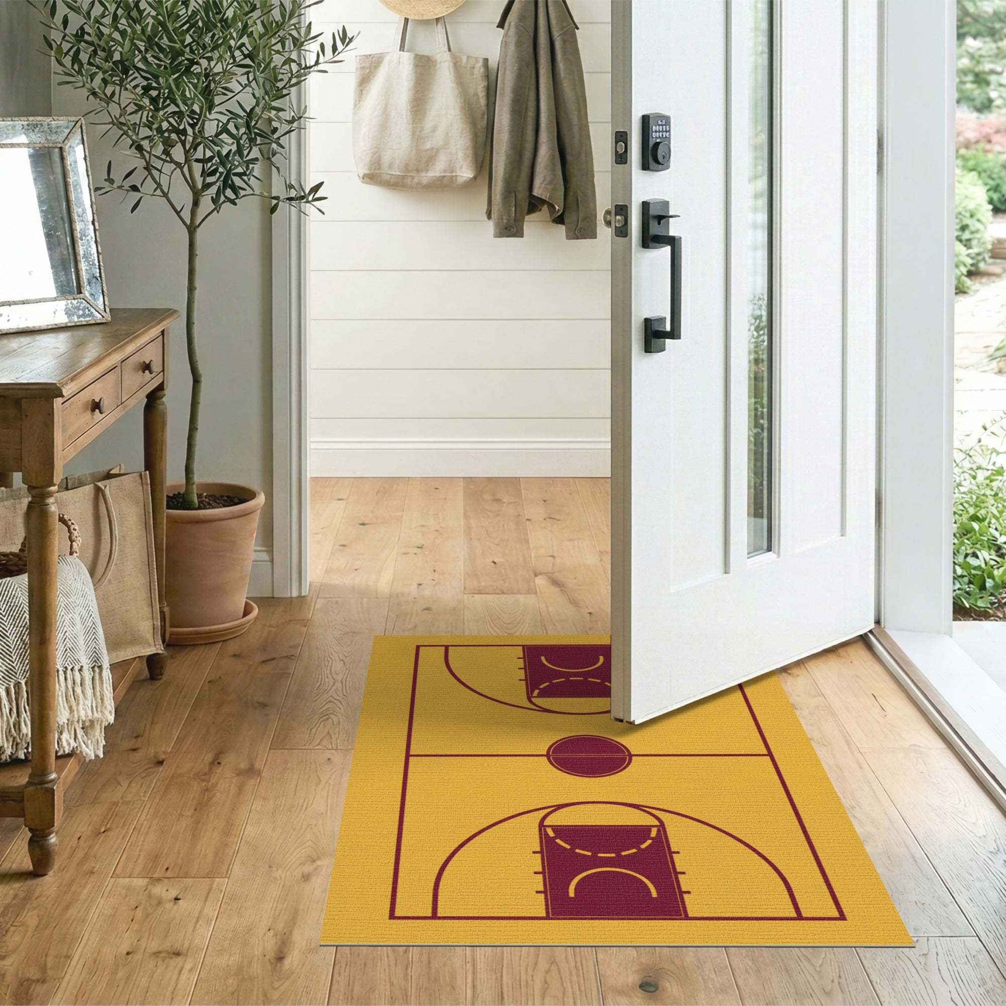 Yellow Basketball Court Geometric Area Rug