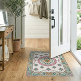 Ornate Pink Teal Medallion Persian Rug