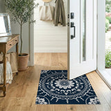 Blue and Teal Navy Blue Mandala Floral Area Rug