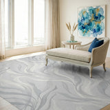 Grey Flowing Leaves Washable Area Rug