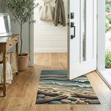 Ocean Waves Driftwood Blue Teal Coastal Rug
