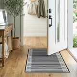 Textured Black White Striped Geometric Area Rug