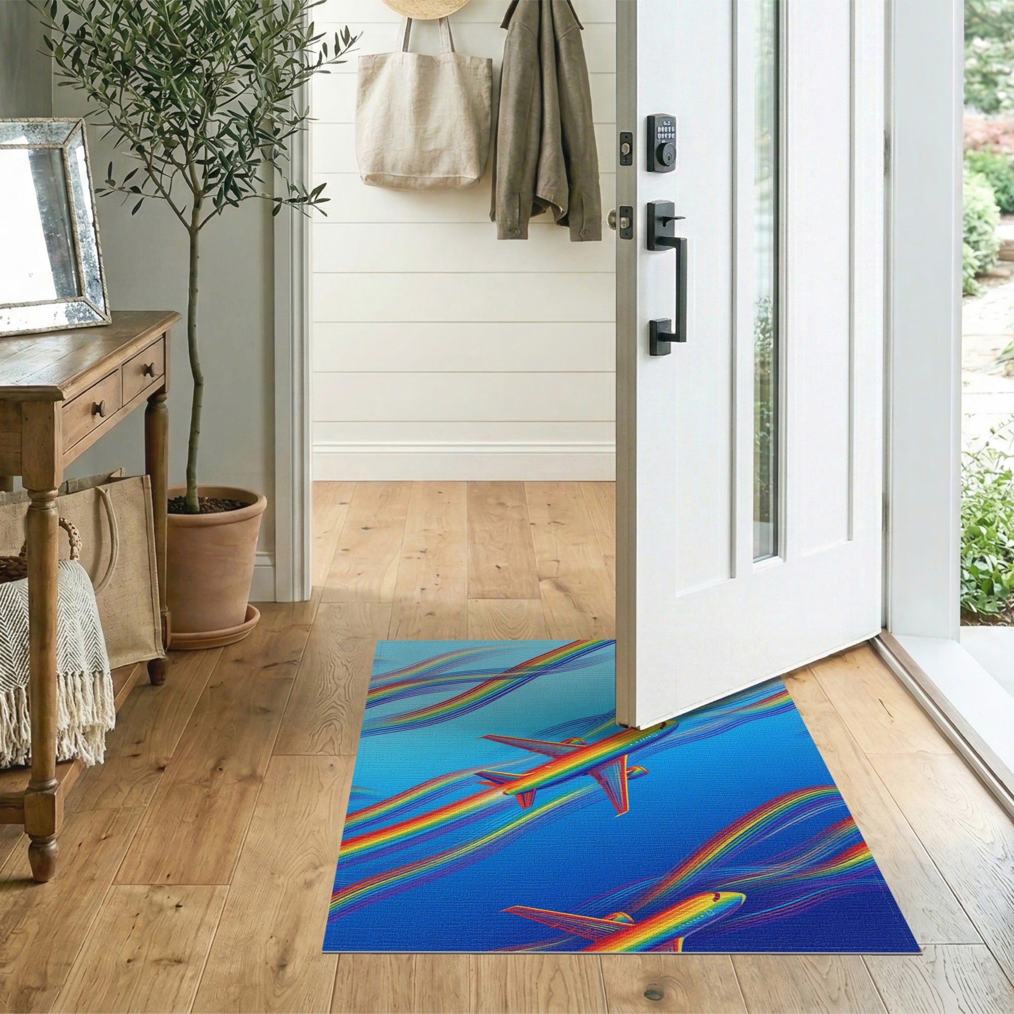 Multi-color and Patterns Rainbow Airplane Trails Area Rug