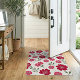 ODIKA Red Floral Washable Area Rug - Low Pile Non-Slip Non-Shedding Flower Rug