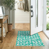 Teal Geometric Wave Hexagon Area Rug