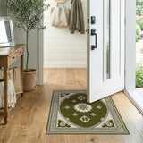 Oval Traditional Persian Area Rug in Green Cream