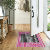 Pink Framed Black White Striped Rug