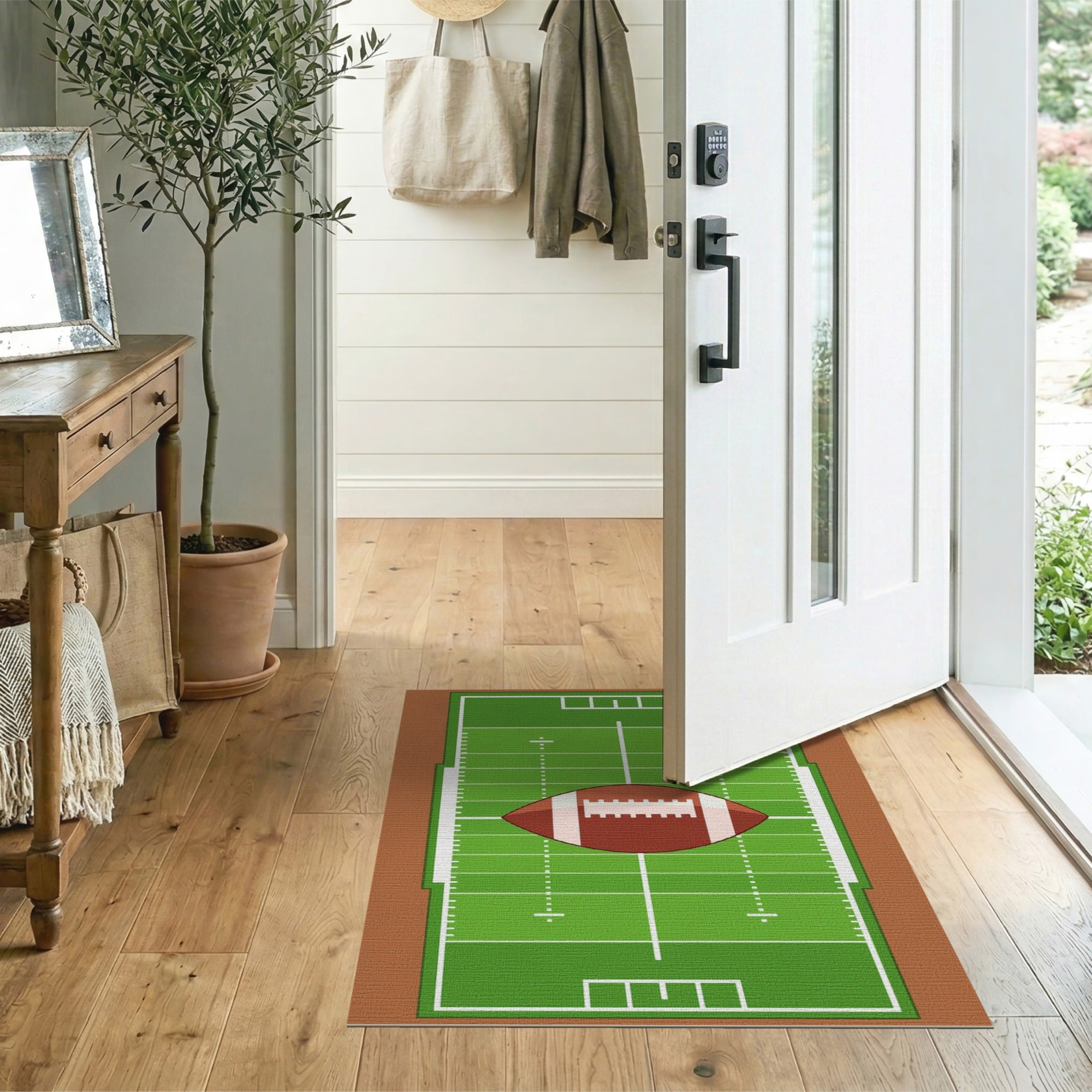 Football Field Area Rug with Centered Ball