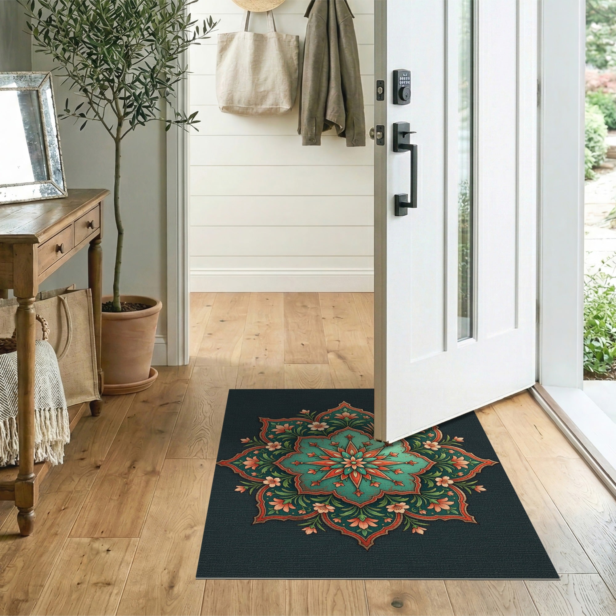 Teal Coral Mandala Persian Area Rug