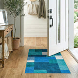 Teal Blue Geometric Block Modern Area Rug