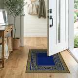 Navy Blue with Gold Geometric Border Area Rug