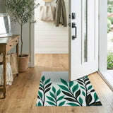 Teal Leaf Geometric Area Rug