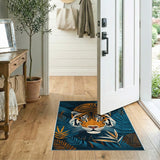 Bold Teal Tiger with Palm Leaves Area Rug