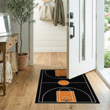 Geometric Modern Orange Basketball Court Line Art Area Rug