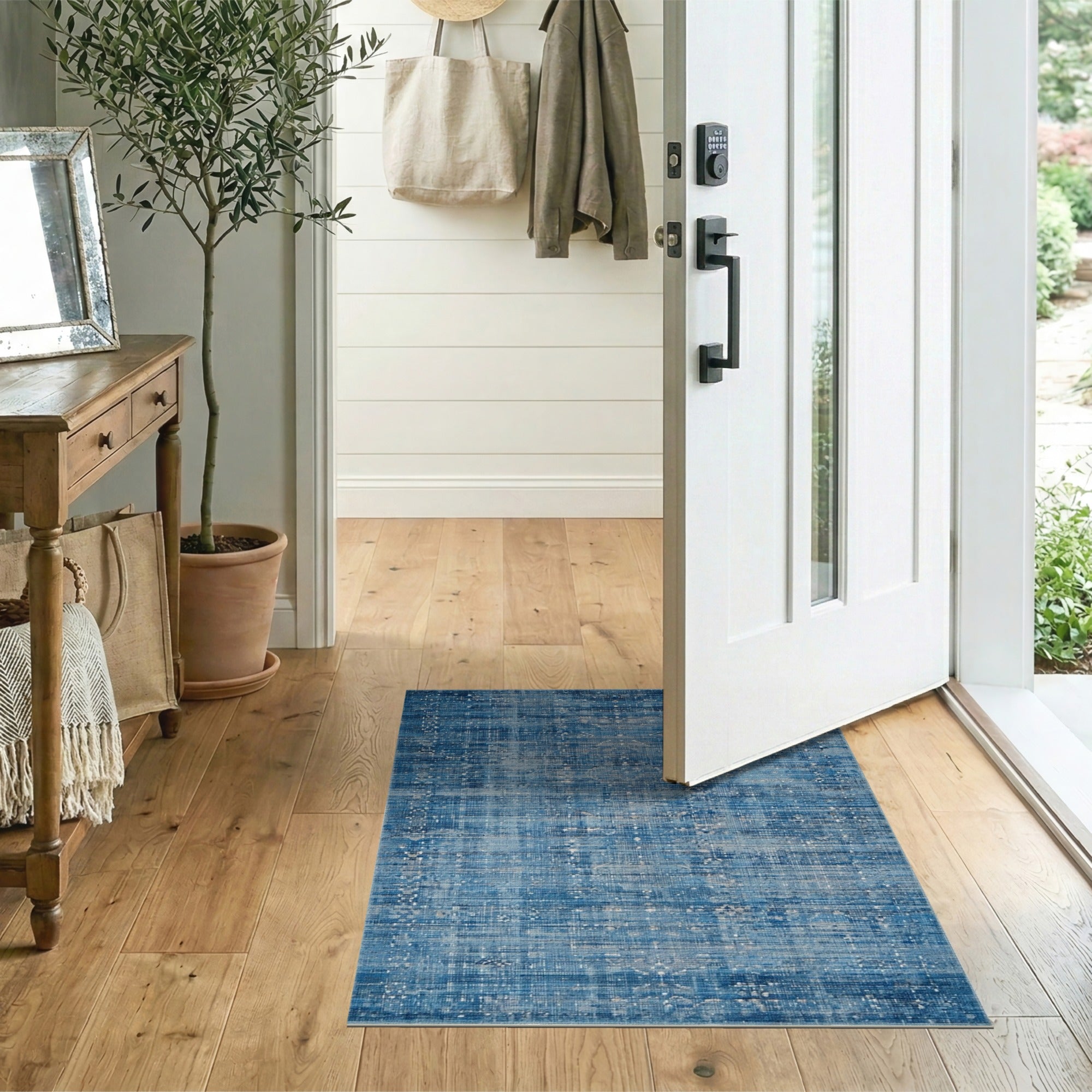 Textured Blue Teal Distressed Vintage Area Rug