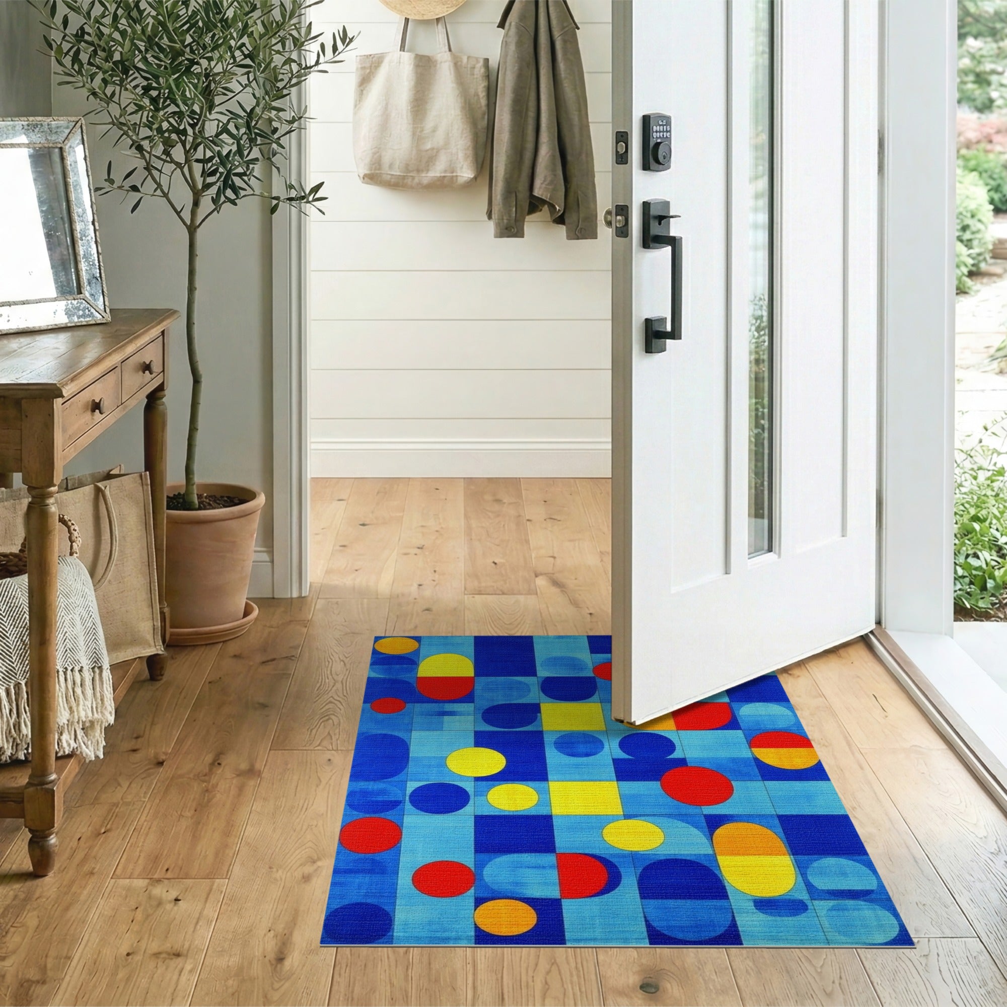 ODIKA Modern Abstract Geometric Washable Rug - Low Pile Non-Slip Area Rug for Living Room & Kids Room