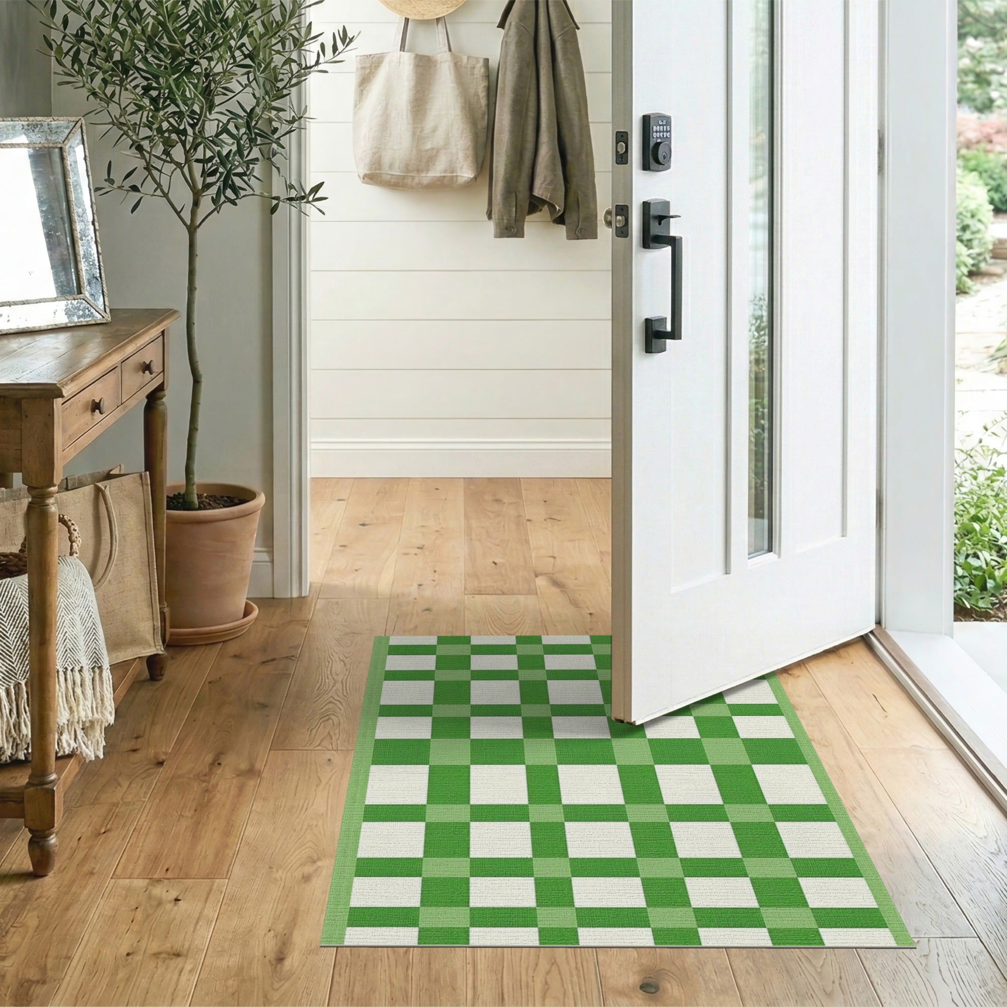 Classic Green Gingham Checkered Area Rug