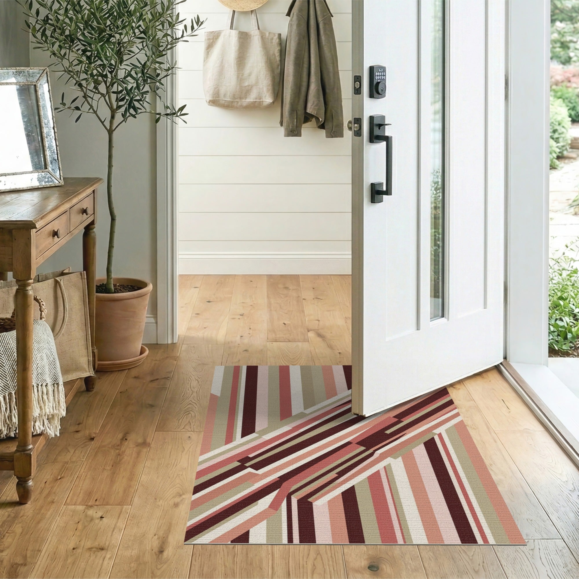 Multi-Color Angled Stripe Geometric Area Rug
