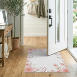 Vintage Pink Blossom Floral Border Rug