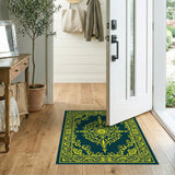 Blue and Teal Teal Gold Ornate Medallion Area Rug