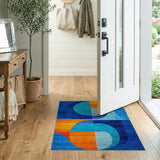 Bold Geometric Curves Blue Teal Orange Area Rug