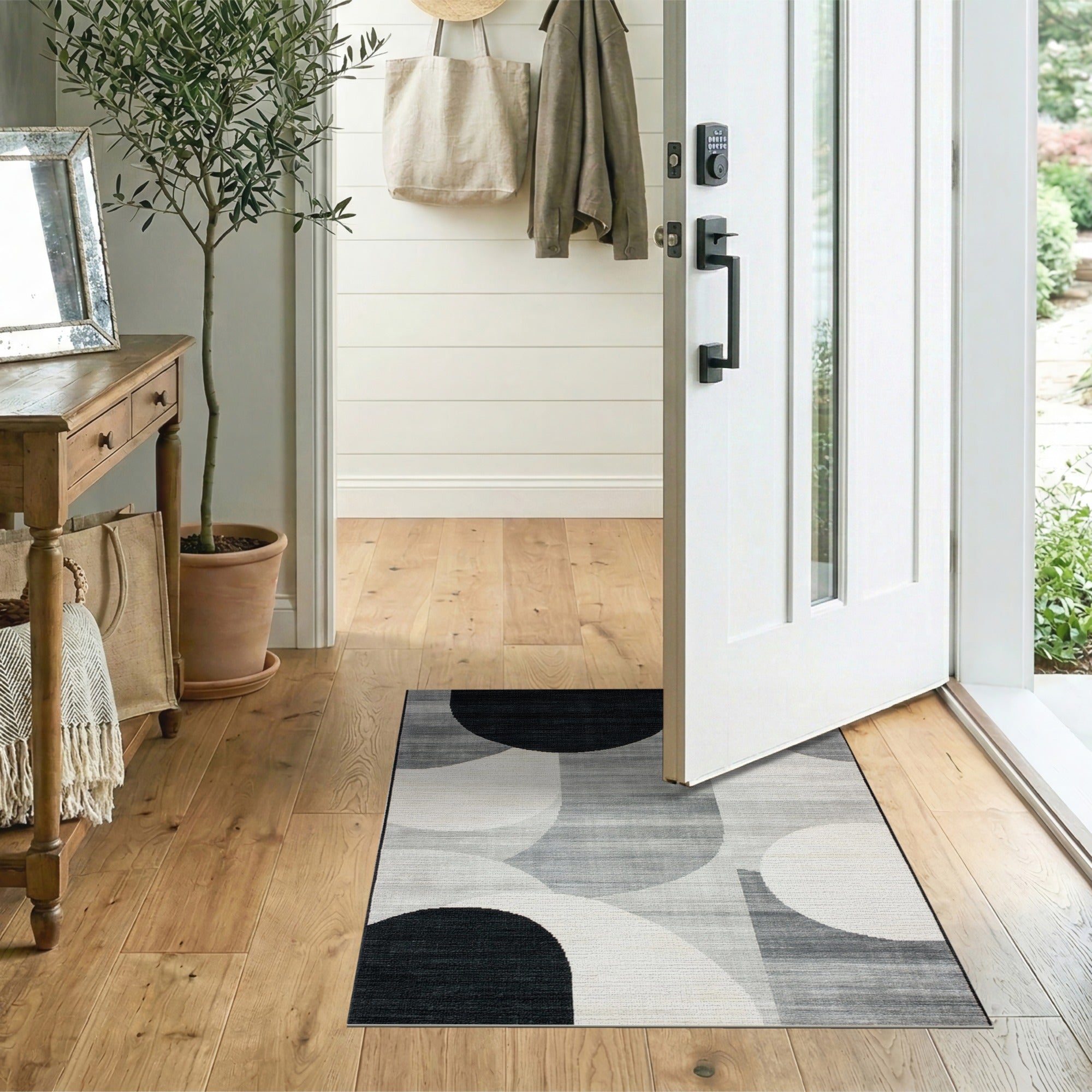 Geometric Modern Black and White Bold Black White Geometric Abstract Area Rug