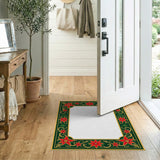Ornate Red Poinsettia Border Area Rug