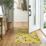 Sunny Yellow Floral Area Rug with White Blossoms