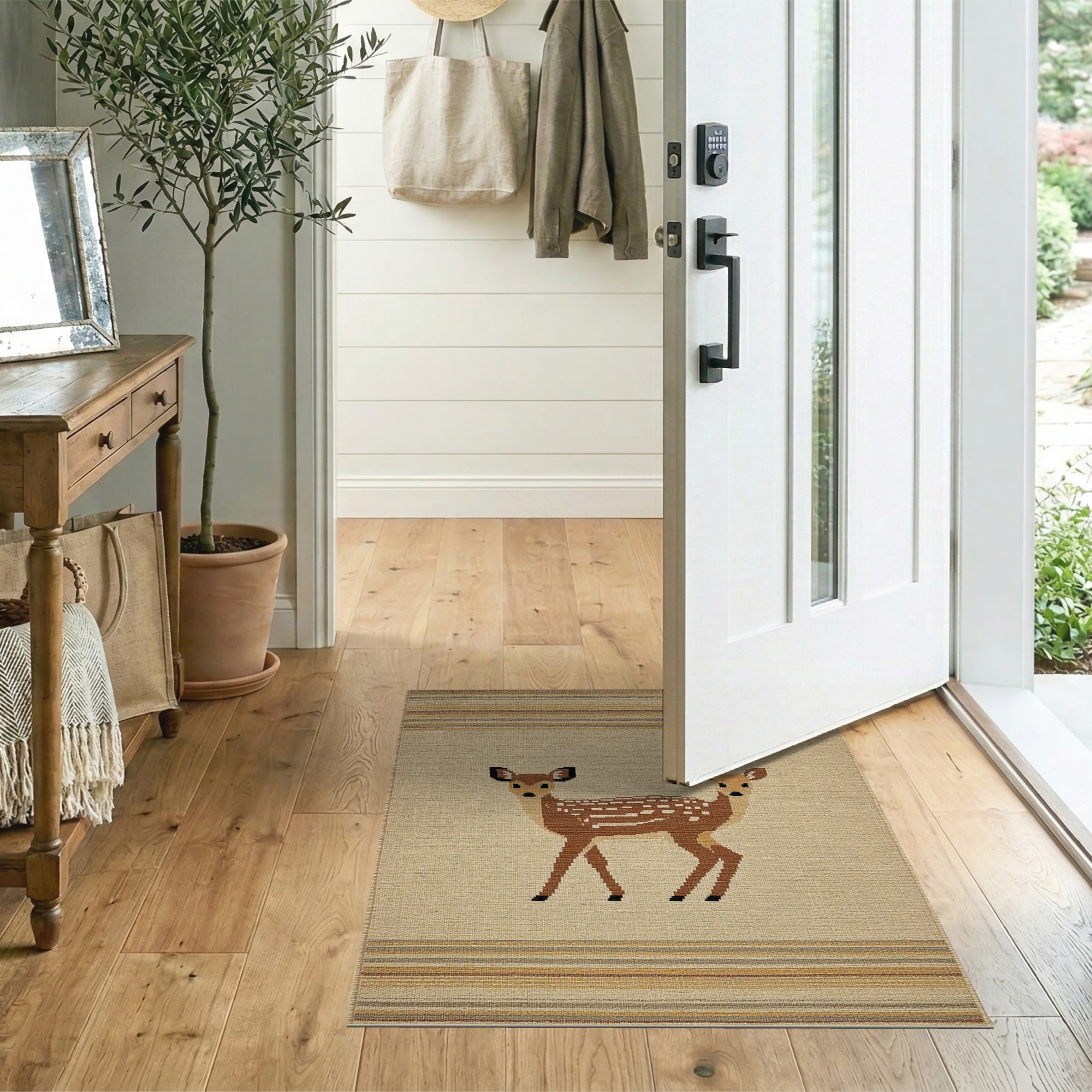Rustic Fawn Deer Woven Area Rug