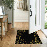 Golden Swirl Abstract Area Rug on Black
